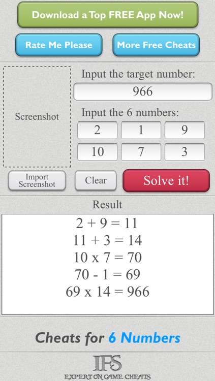 Cheats for 6 Numbers