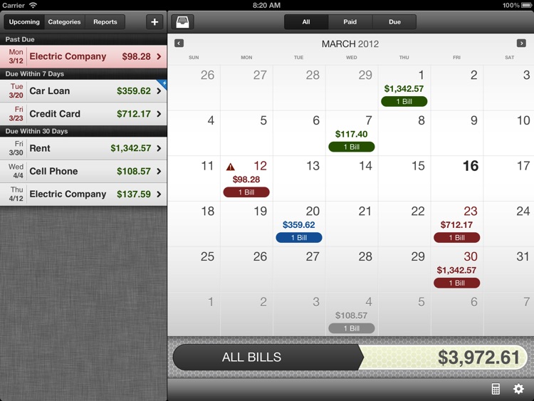 BillMinder for iPad - Bill Reminder and Organizer