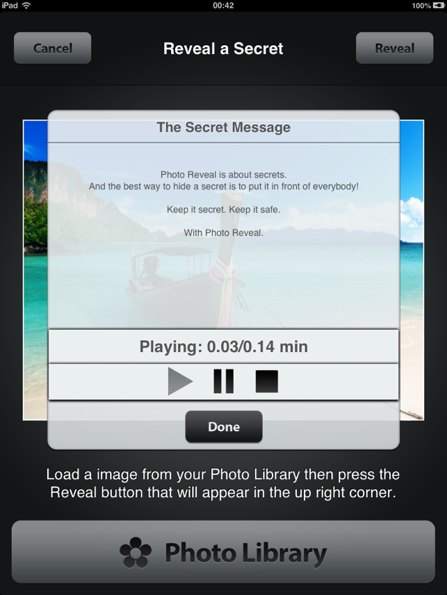 ‎Photo Reveal 加密的密文和音頻信息隱藏在圖像 Screenshot