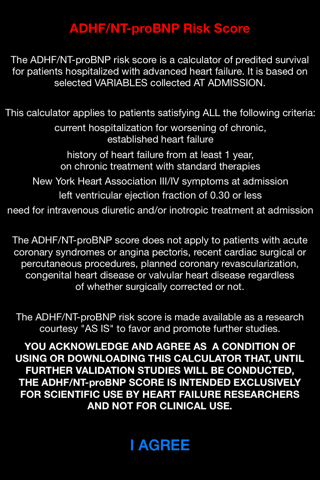 ADHF/NT-proBNP Risk Score screenshot 2