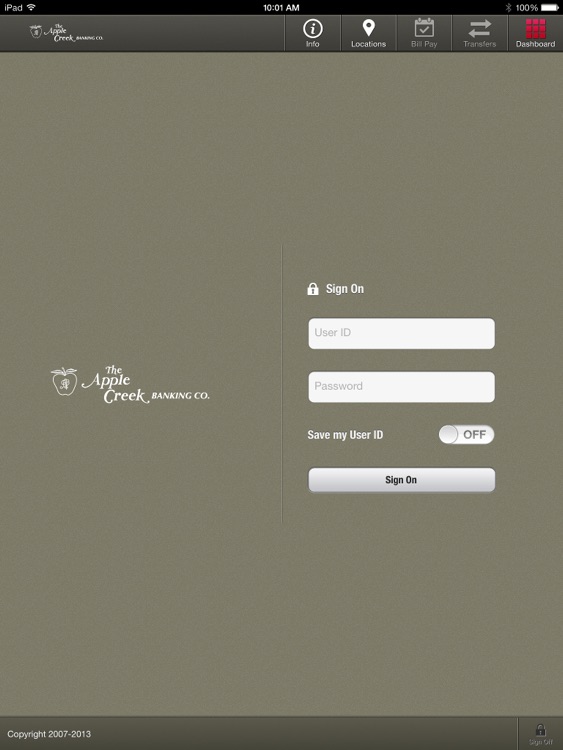 Apple Creek Bank Mobile for iPad