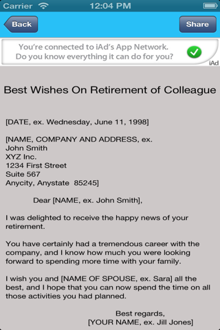 Personal Letter to friends and collegues in the companys screenshot 2