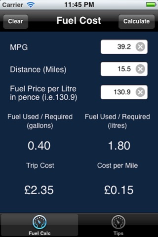 UK Fuel Calc screenshot 2