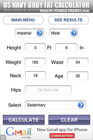 Body Fat Calculator - US Navy Edition screenshot 2