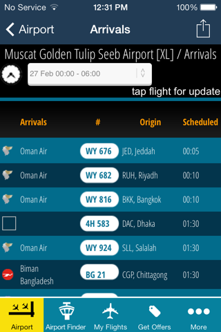 Скриншот из Muscat Airport (MCT) Flight Tracker air radar Gulf Oman