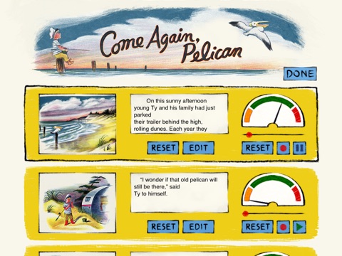 Come Again, Pelican is a story for kids about the great friendship between a young boy vacationing beside the sea with his parents and a pelican who comes to the boy's rescue. By the author of Corduroy, Don Freeman. (iPad Lite version, by Auryn Apps) screenshot 4