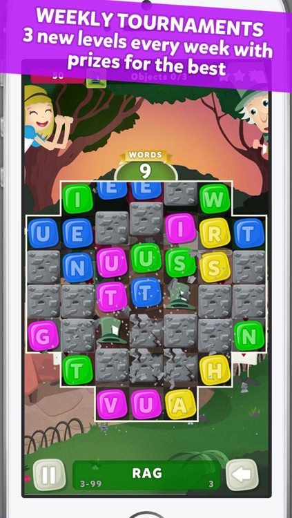 Wuzzle: Words with color match game to play with letters in a new original way incuding awsome wordsearch, anagrams and good educational board mini games to learn spelling and vocabulary. Free!