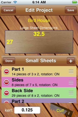 Carpenter Cut - Optimal cutlist diagram for wood with minimum scrap screenshot 2