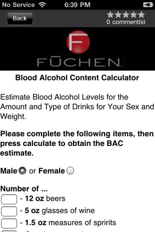 Fuchen Anytime - BAC Calculator, Drink Recipes & Call A Cab screenshot 2