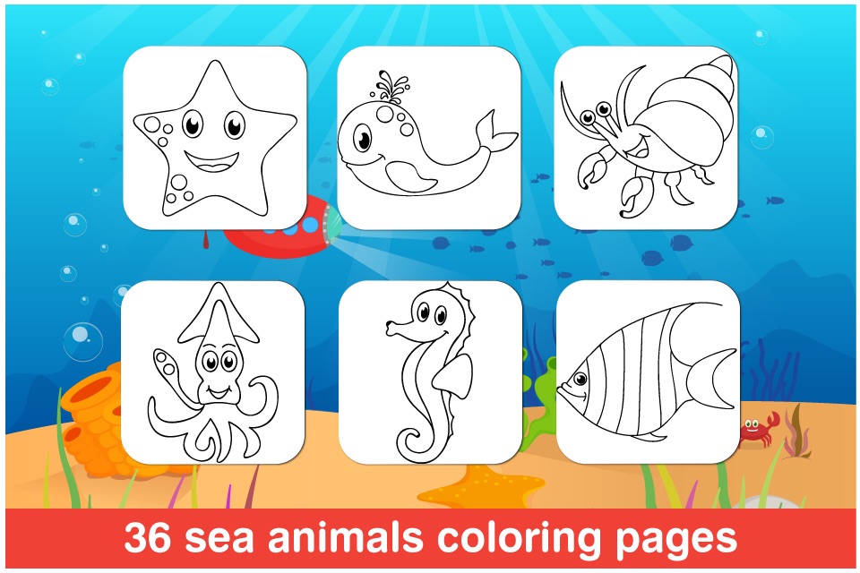 Tabbydo Sea animals color book Free - Underwater sea animals coloring game for kids, toddlers and preschoolers screenshot 2
