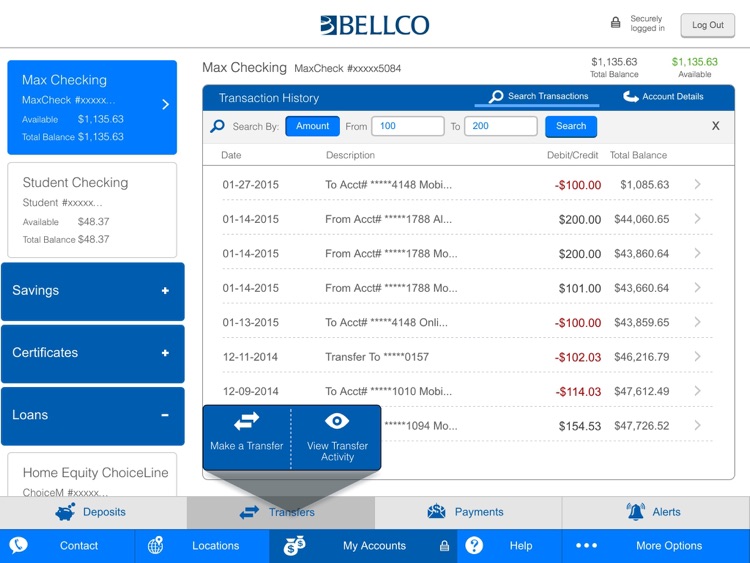 Bellco Mobile Banking for iPad