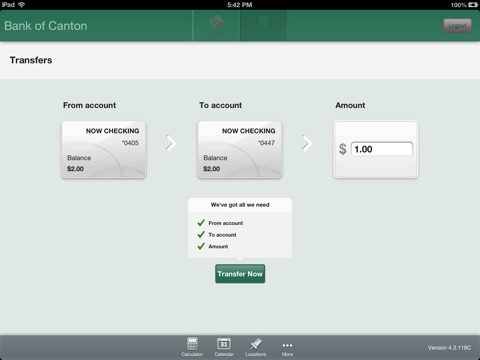 Bank of Canton Mobile Banking for iPad screenshot 3