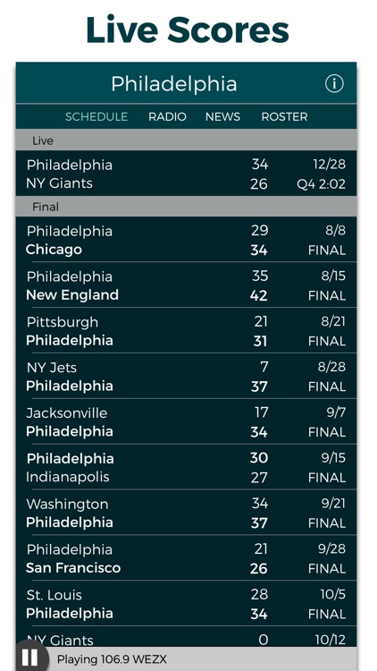 Philadelphia Football Radio & Live Scores