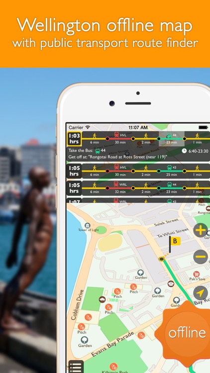 Wellington offline map with public transport route planner for my journey