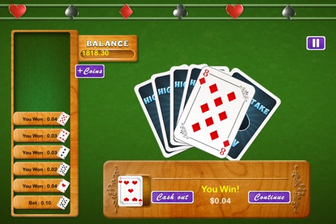 High Stake HiLo Casino Card - play Vegas gambling card game screenshot 2