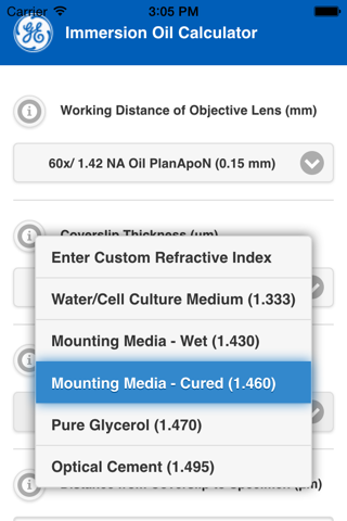 Immersion Oil Calculator screenshot 2