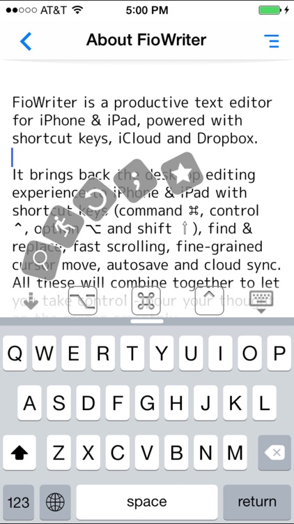 FioWriter - Productive text editor for iPhone & iPad with command keys and cloud sync