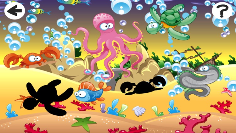 A Find the Shadow Game for Children: Learn and Play with Marine Animals