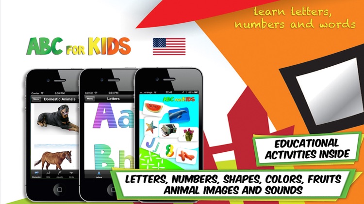 ABC for Kids (US English) - Learn Letters, Numbers and Words with Animals, Shapes, Colors, Fruits and Vegetables