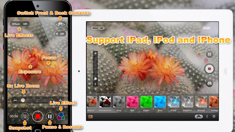 Video Zoom Pro: HD Camera with Live Zoom, Effects, Pause, snapshot photo and Movie Sharing