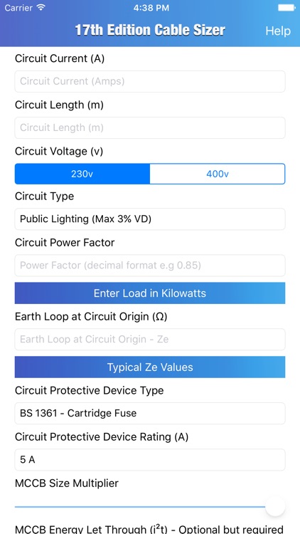 17th Edition Cable Sizer - Cable Size Calculator