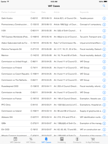 Screenshot of VATlib for iPad