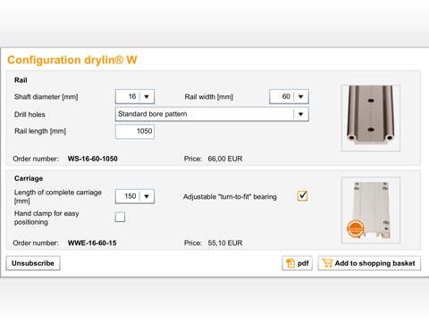 drylin® W configurator screenshot 2