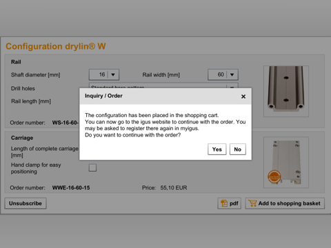 drylin® W configurator screenshot 3