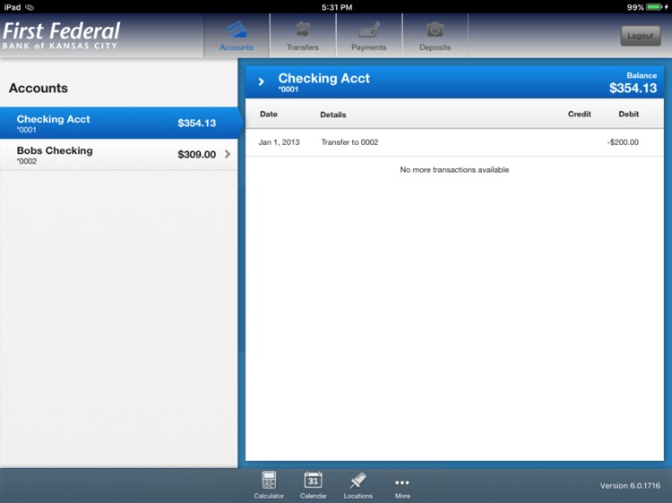 First Federal Mobile Banking for iPad