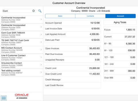 Customer Account Overview Tablet for JDE E1 screenshot 3