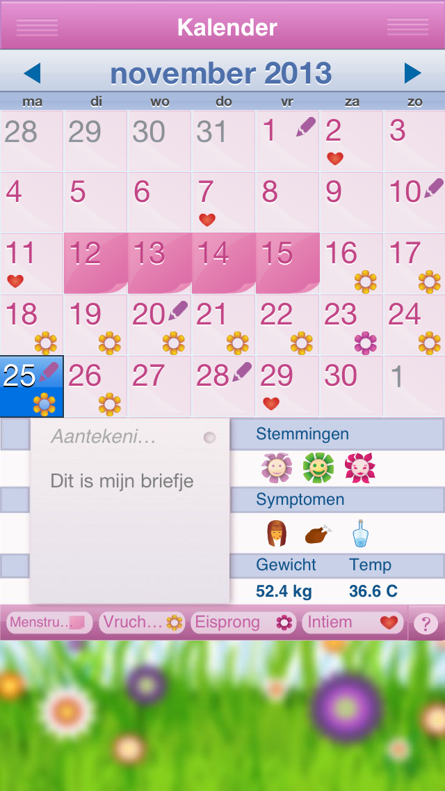 Menstruatie Agenda iPhone app afbeelding 2