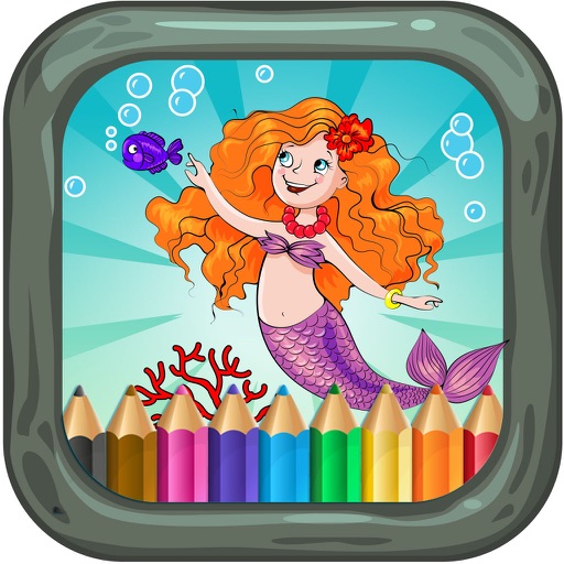 Mermaid little friend coloring book icon