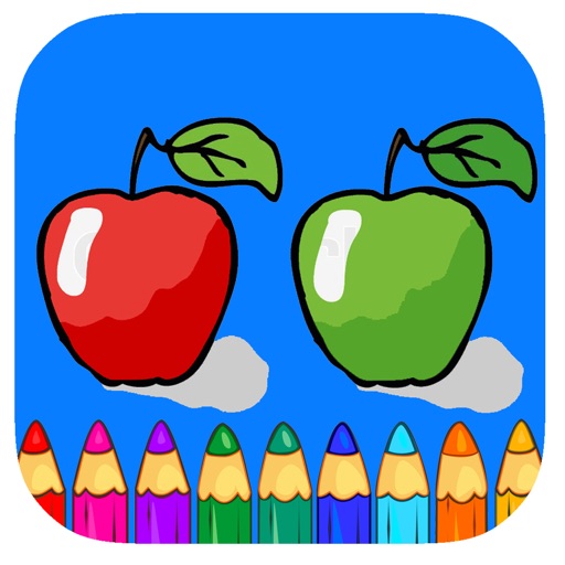 Big Apple Fruit Coloring Page Game For Children Icon