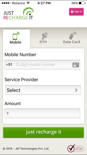 JustRechargeIt - Mobile/DTH/Data Card Re