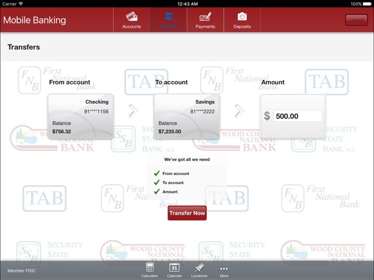 FNB, TAB, SSB, and WCNB Mobile for iPad screenshot-3