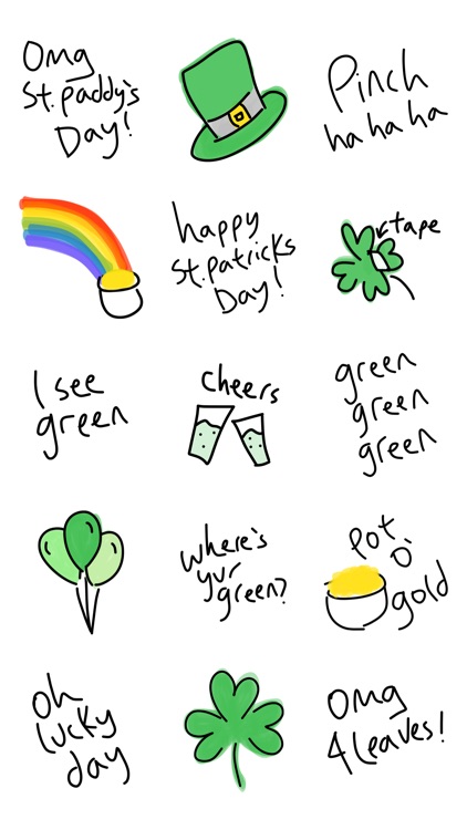 St Patricks Day, clover text stickers for iMessage