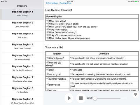 English Beginner Survival Phrases for iPad screenshot 2