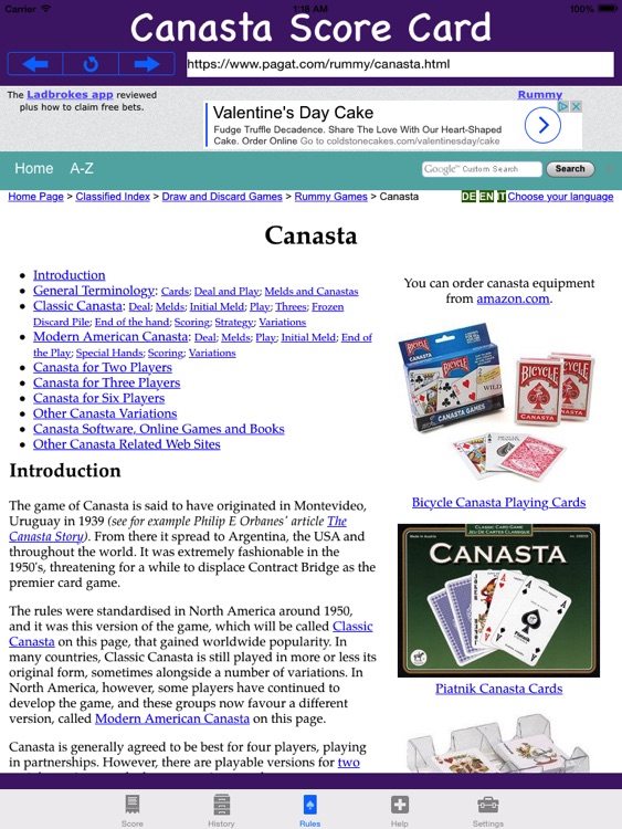 Canasta Score Card