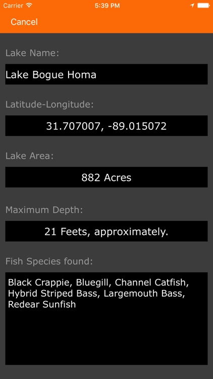Louisiana, Mississippi, Alabama - Fishing Lakes