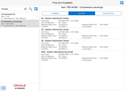 Product Price and Availability Tablet for JDE E1 screenshot 3