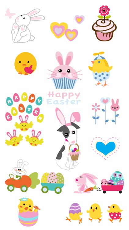 Cute Easter eggs, bunny, puppy & little chicks