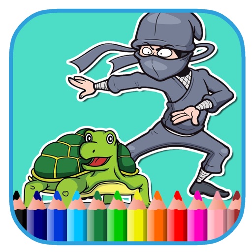Turtles And Ninja Man Coloring Page Game Version Icon