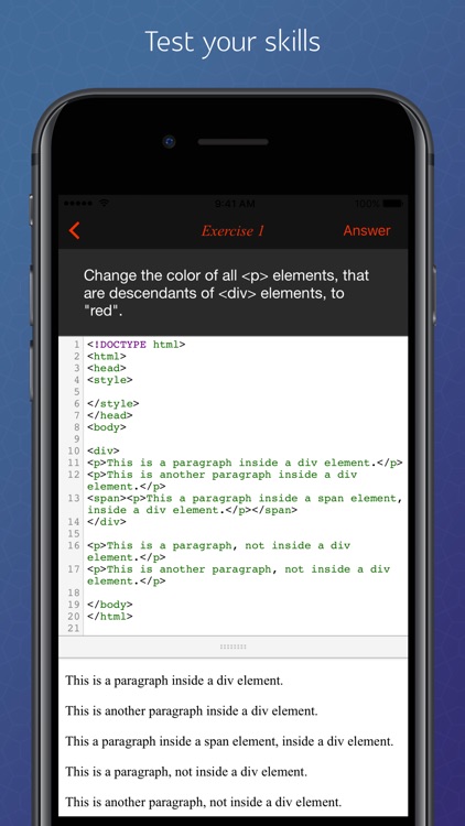 CSS editor, snippets, exercises screenshot-3