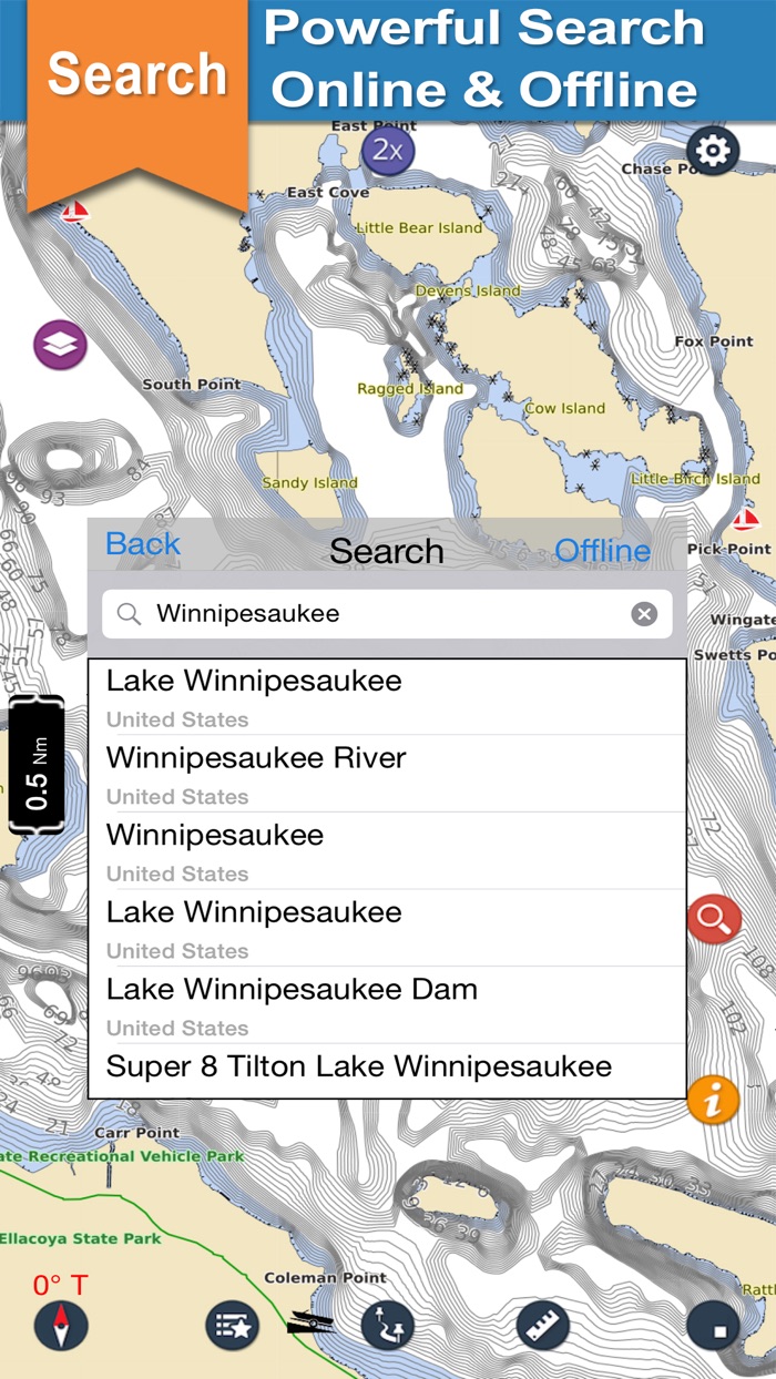 Lake Winnipesaukee offline chart for boaters