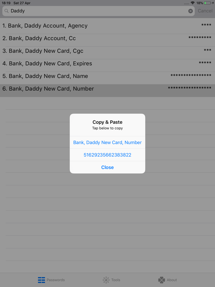 Passwords Select  Paste
