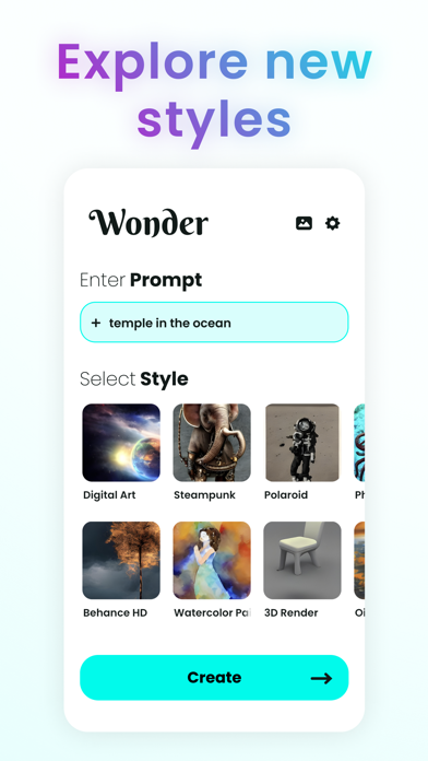 Wonder - AI Art Generator app screenshot 1 by Codeway Dijital Hizmetler Anonim Sirketi - appdatabase.net