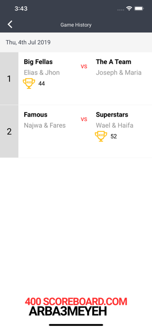 Arba3meyeh 400 Scoreboard(圖5)-速報App