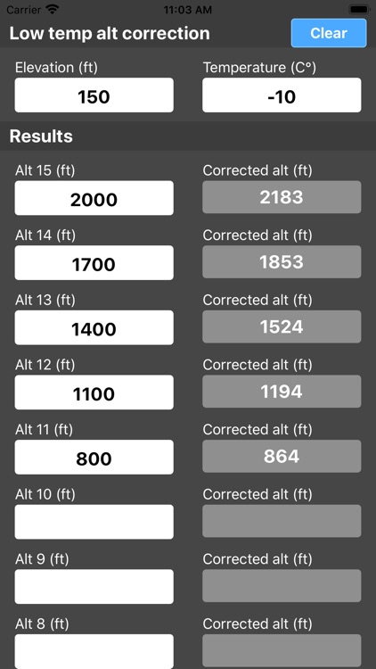 Low temp alt correction