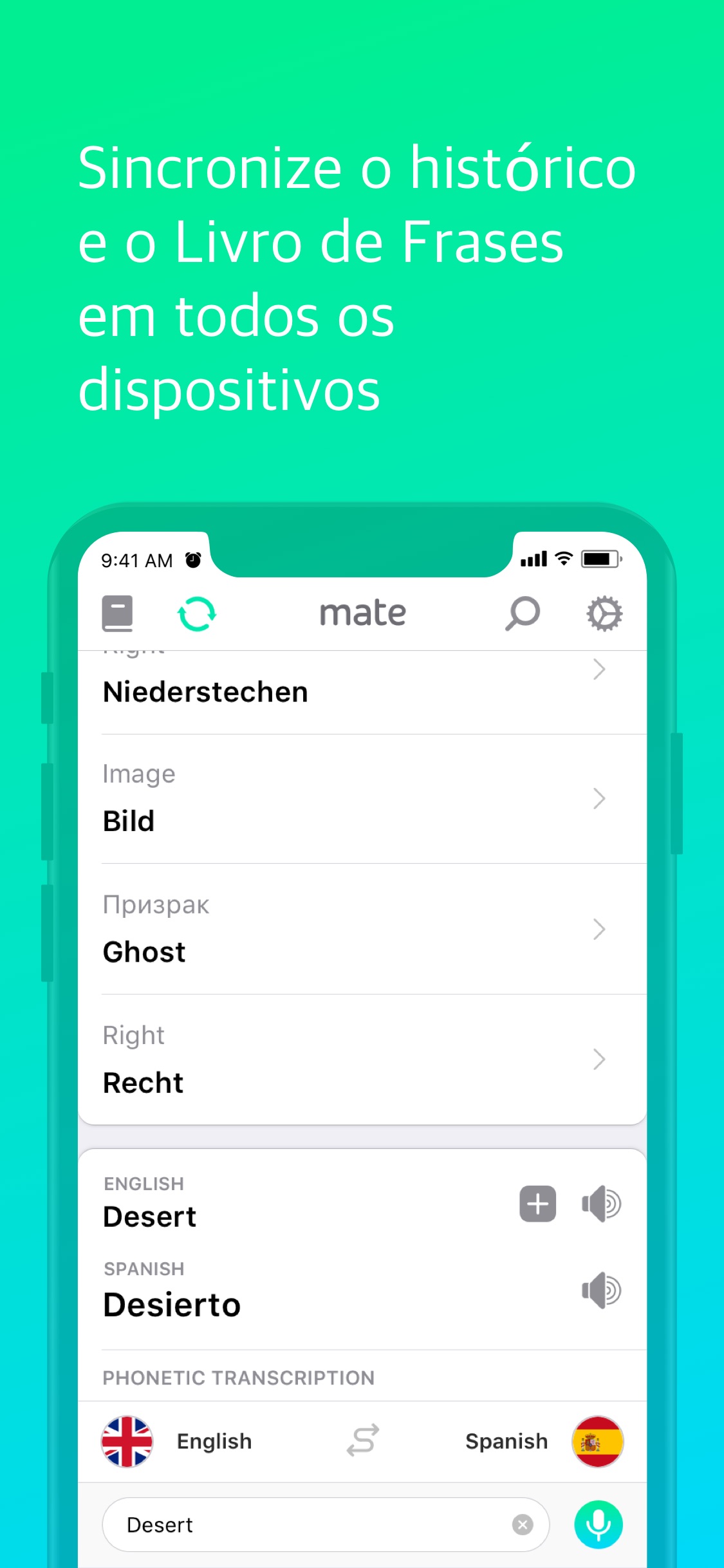 Screenshot do app Mate – tradutor e dicionário