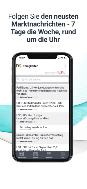 screenshot der devisenhandels app